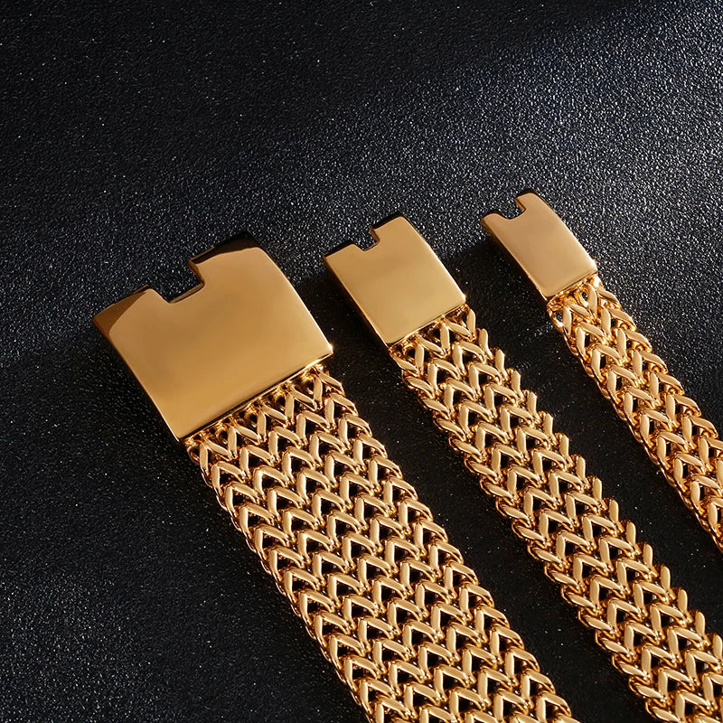 New Stainless Steel Link Chain Bracelets High Polished Dubai Gold Color Mesh Bracelets Men Cool Jewelry Accessories Gifts