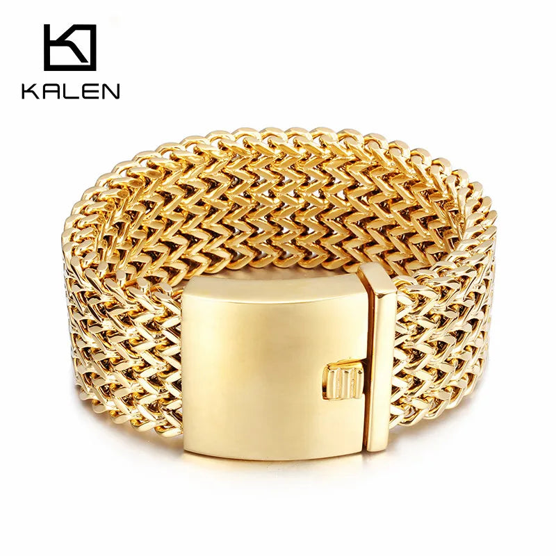 New Stainless Steel Link Chain Bracelets High Polished Dubai Gold Color Mesh Bracelets Men Cool Jewelry Accessories Gifts