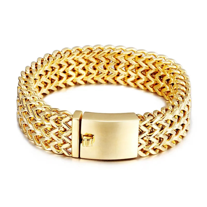 New Stainless Steel Link Chain Bracelets High Polished Dubai Gold Color Mesh Bracelets Men Cool Jewelry Accessories Gifts