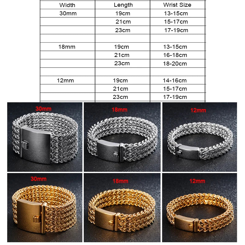 New Stainless Steel Link Chain Bracelets High Polished Dubai Gold Color Mesh Bracelets Men Cool Jewelry Accessories Gifts