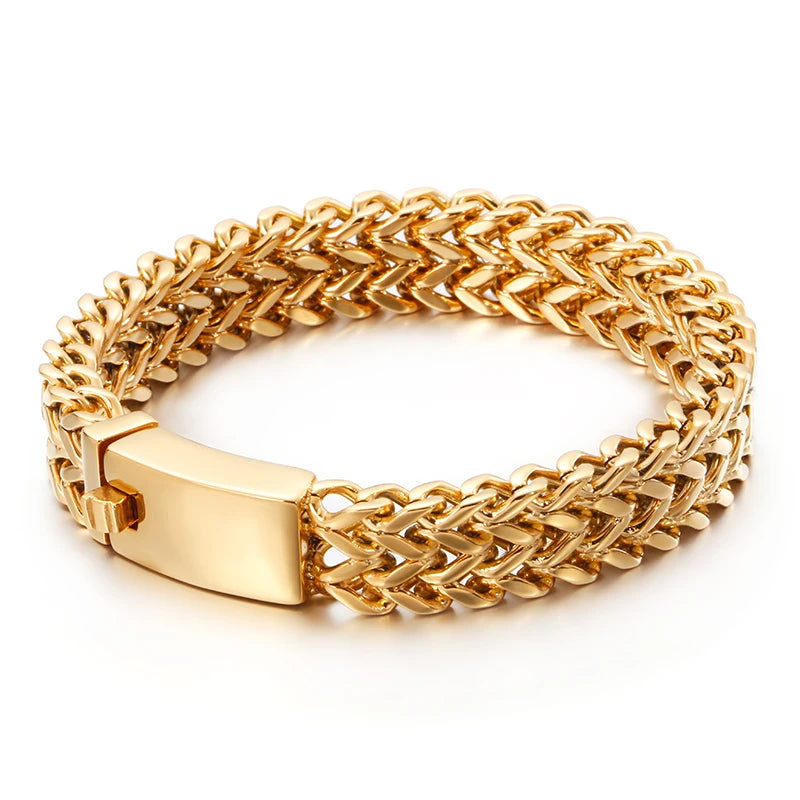 New Stainless Steel Link Chain Bracelets High Polished Dubai Gold Color Mesh Bracelets Men Cool Jewelry Accessories Gifts